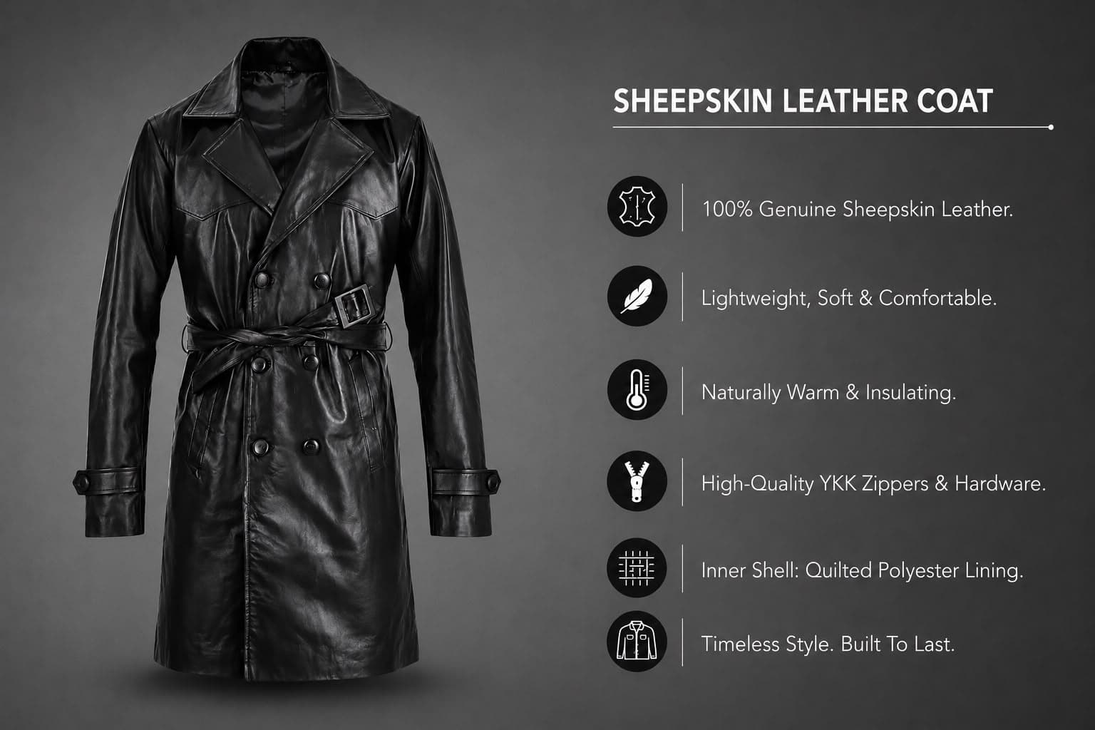 1970s Vintage Leather Trench Coat For Men