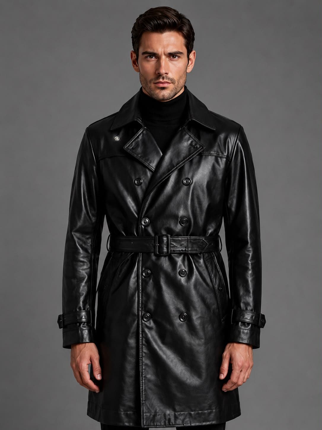 1970s Vintage Leather Trench Coat For Men