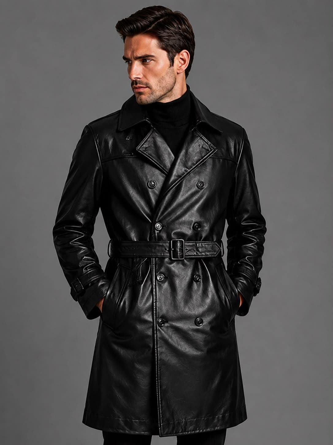 1970s Vintage Leather Trench Coat For Men
