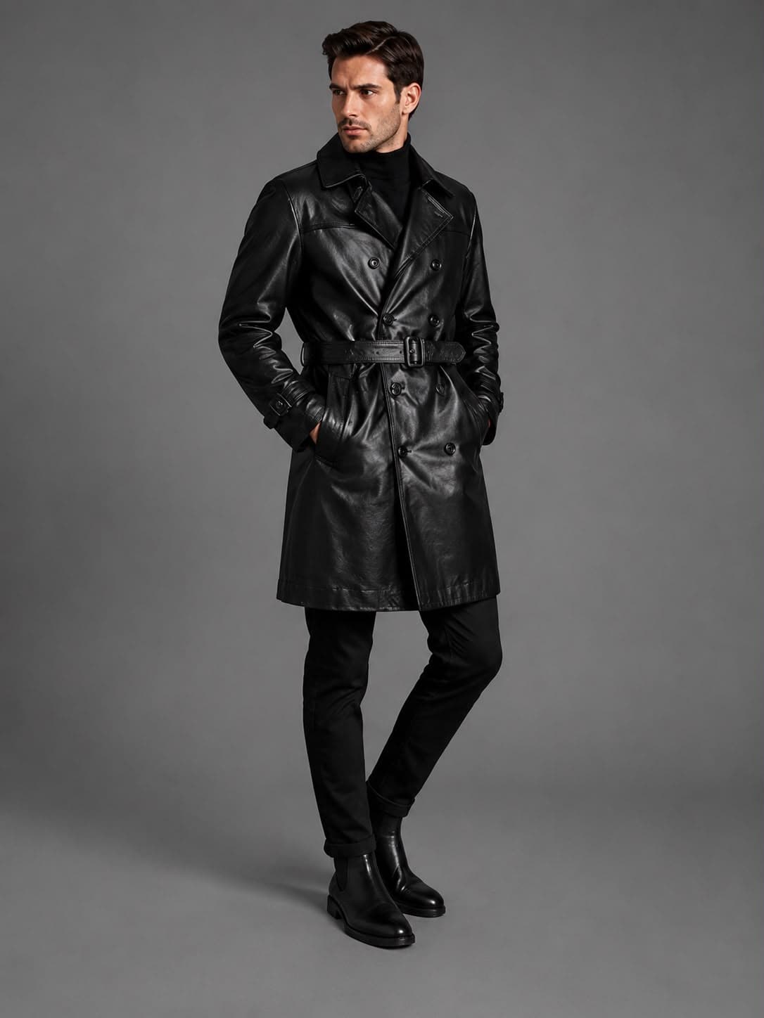 1970s Vintage Leather Trench Coat For Men