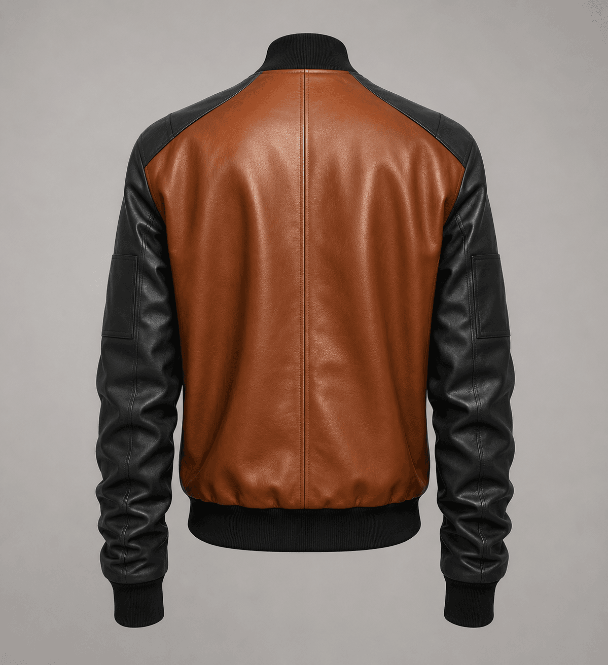 Black and Brown Leather Bomber Jacket For Men’s