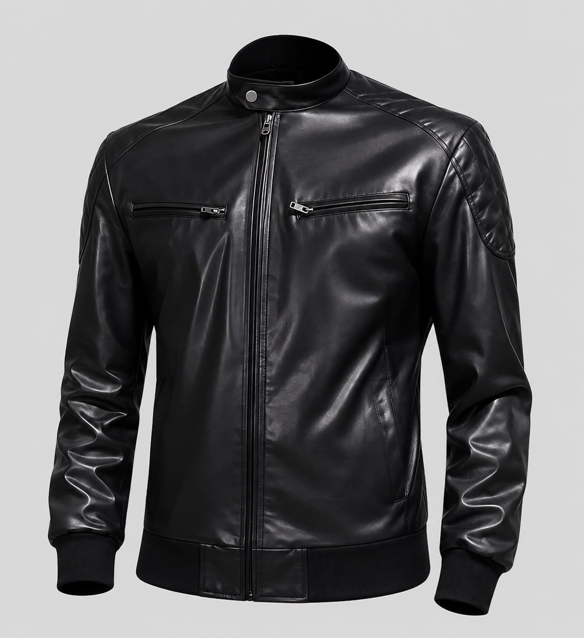 Black Biker Bomber Leather Jacket For Men’s