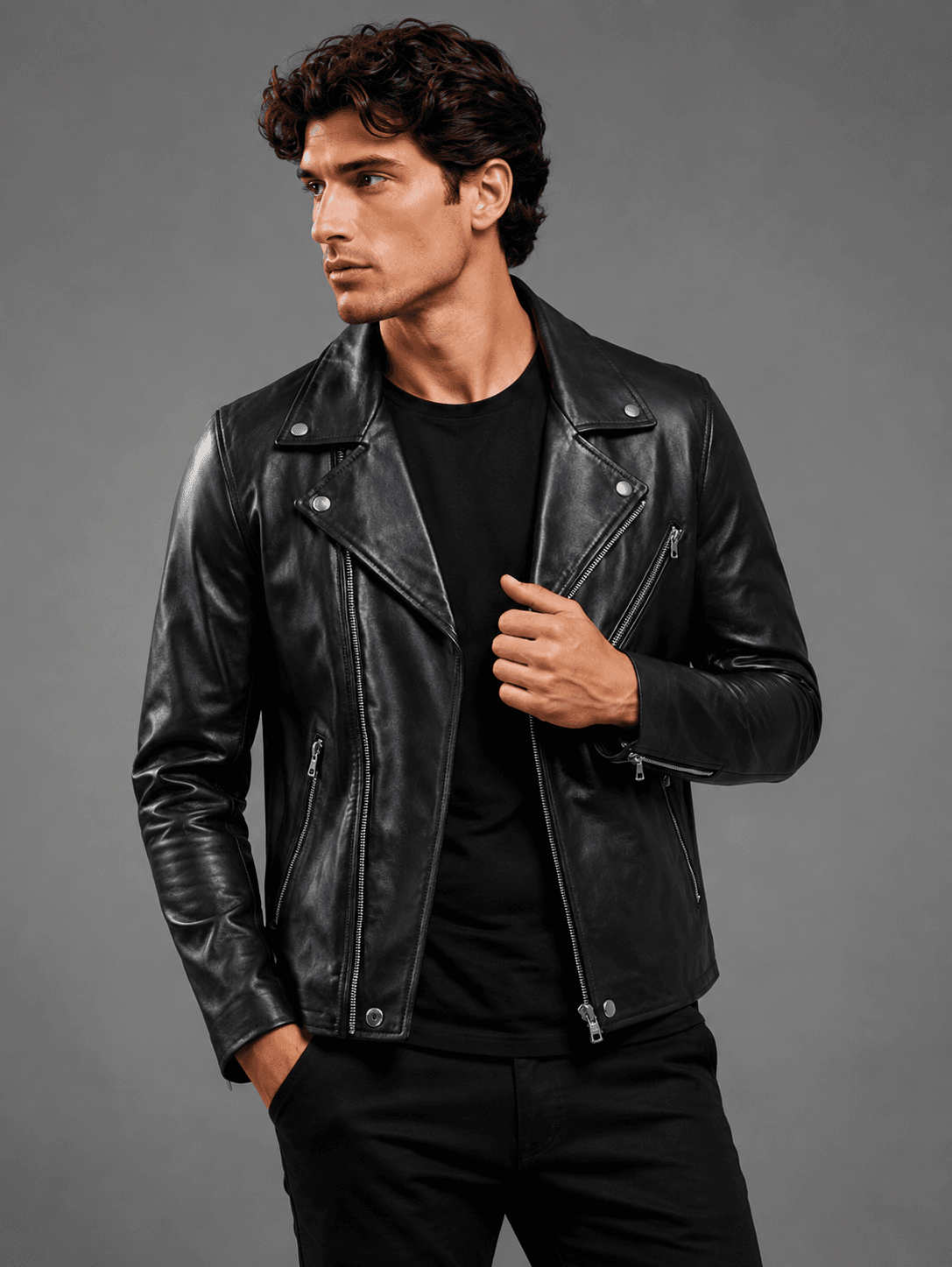 Black Leather Biker Jacket For Men’s