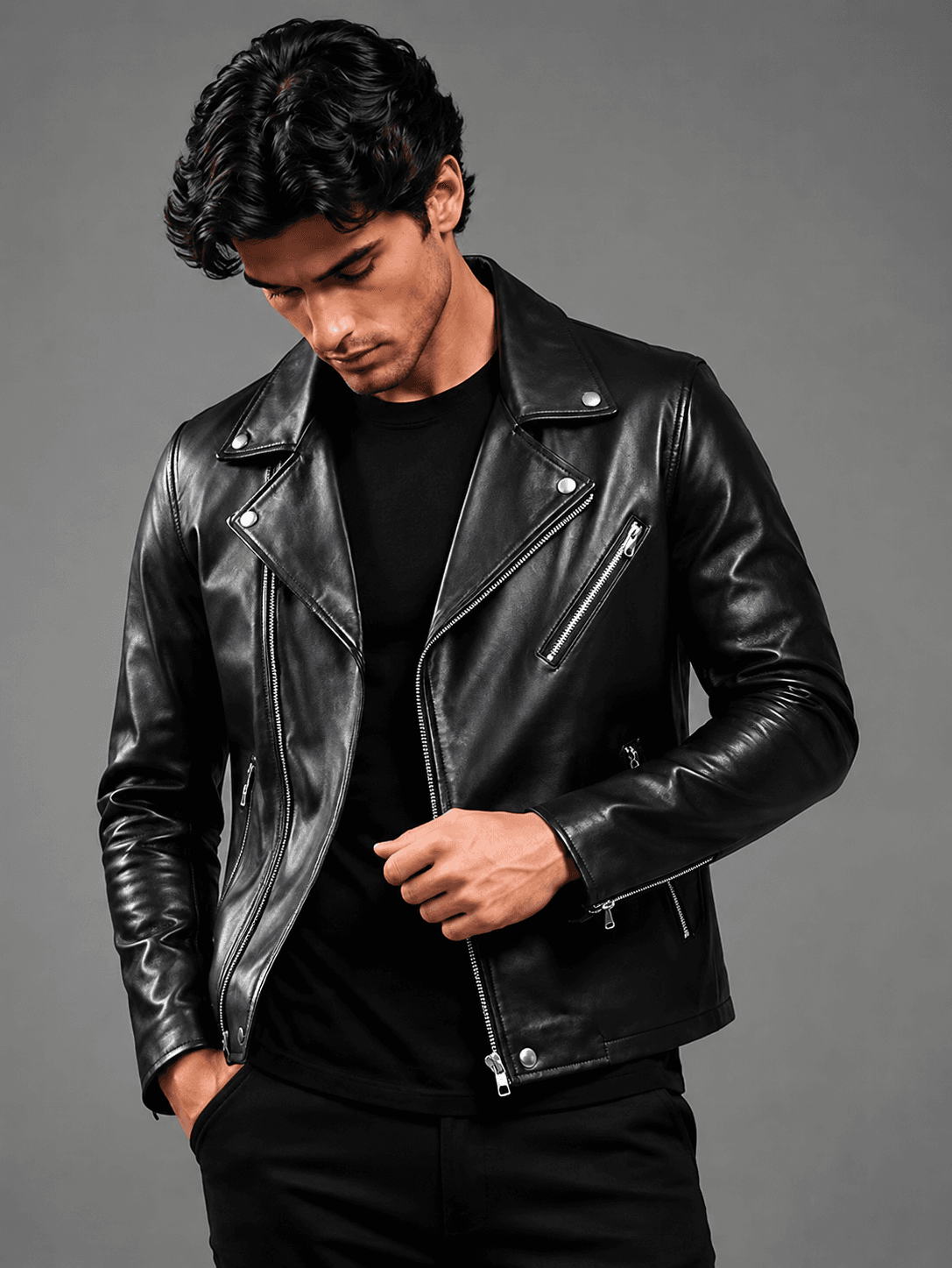 Black Leather Biker Jacket For Men’s