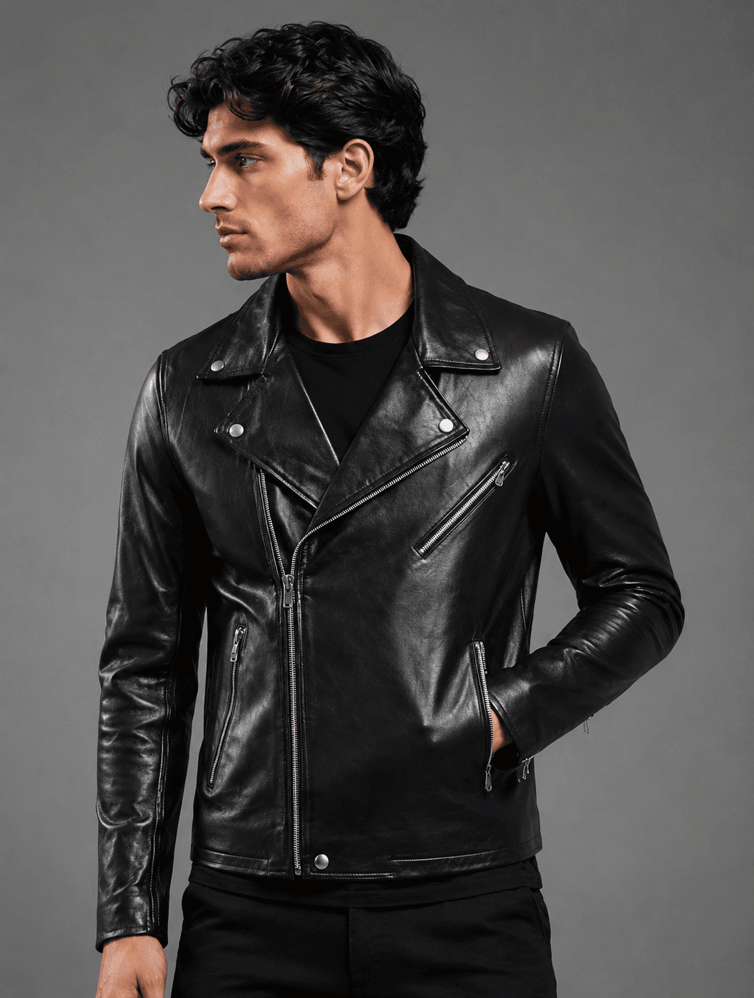 Black Leather Biker Jacket For Men’s