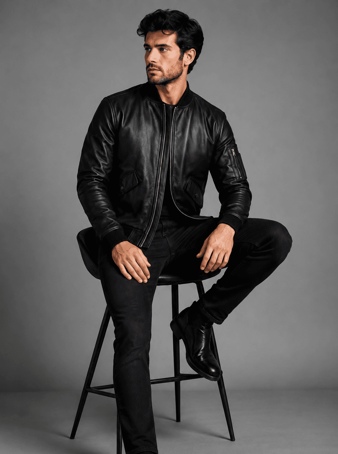 Black Leather Bomber Jacket For Men’s