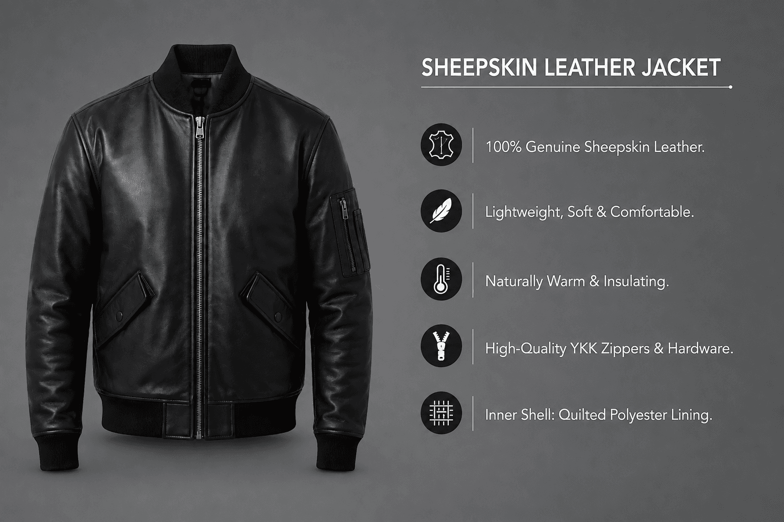 Black Leather Bomber Jacket For Men’s