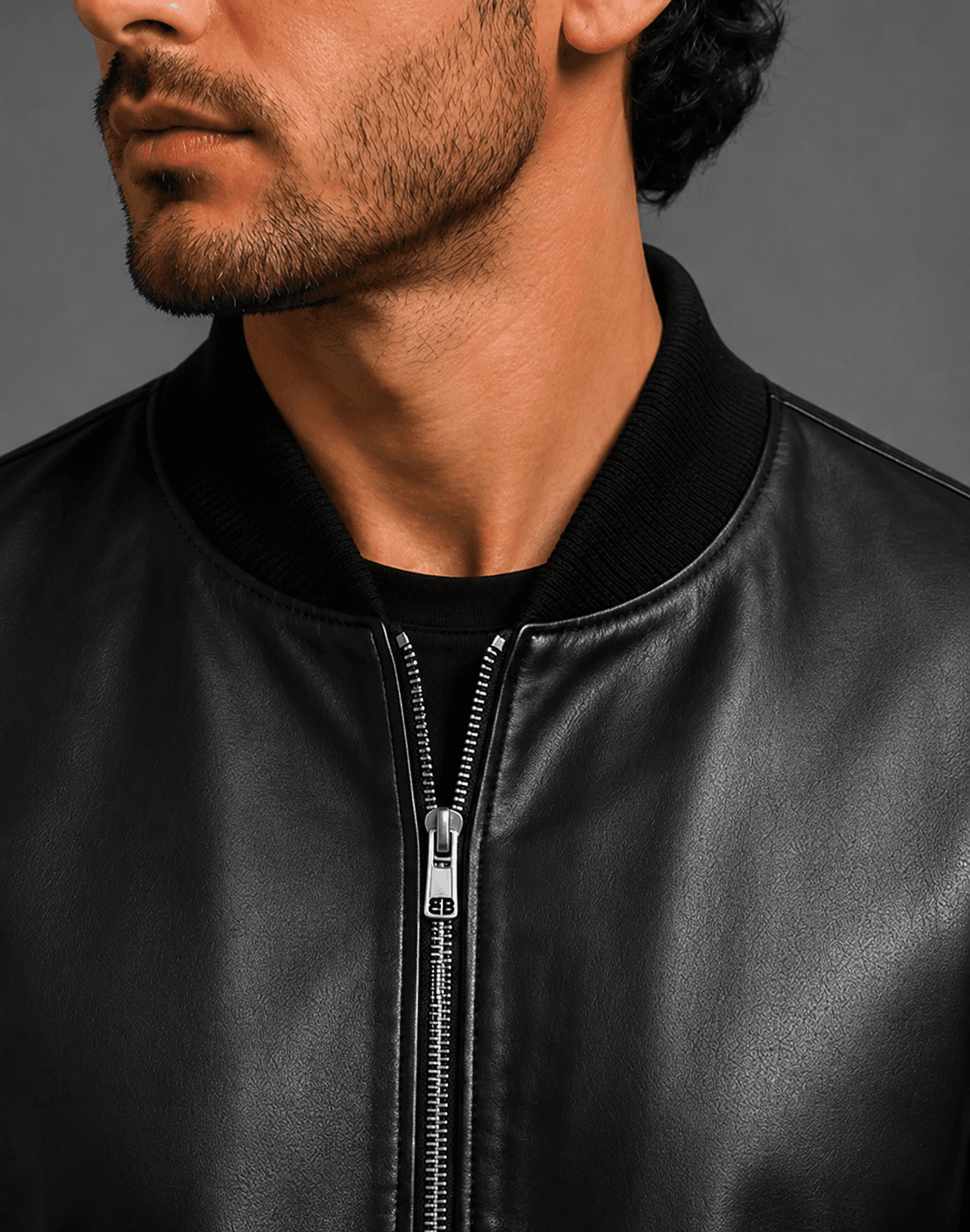 Black Leather Jumper Bomber Jacket For Men’s