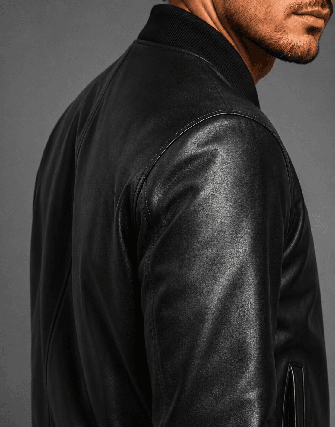 Black Leather Jumper Bomber Jacket For Men’s