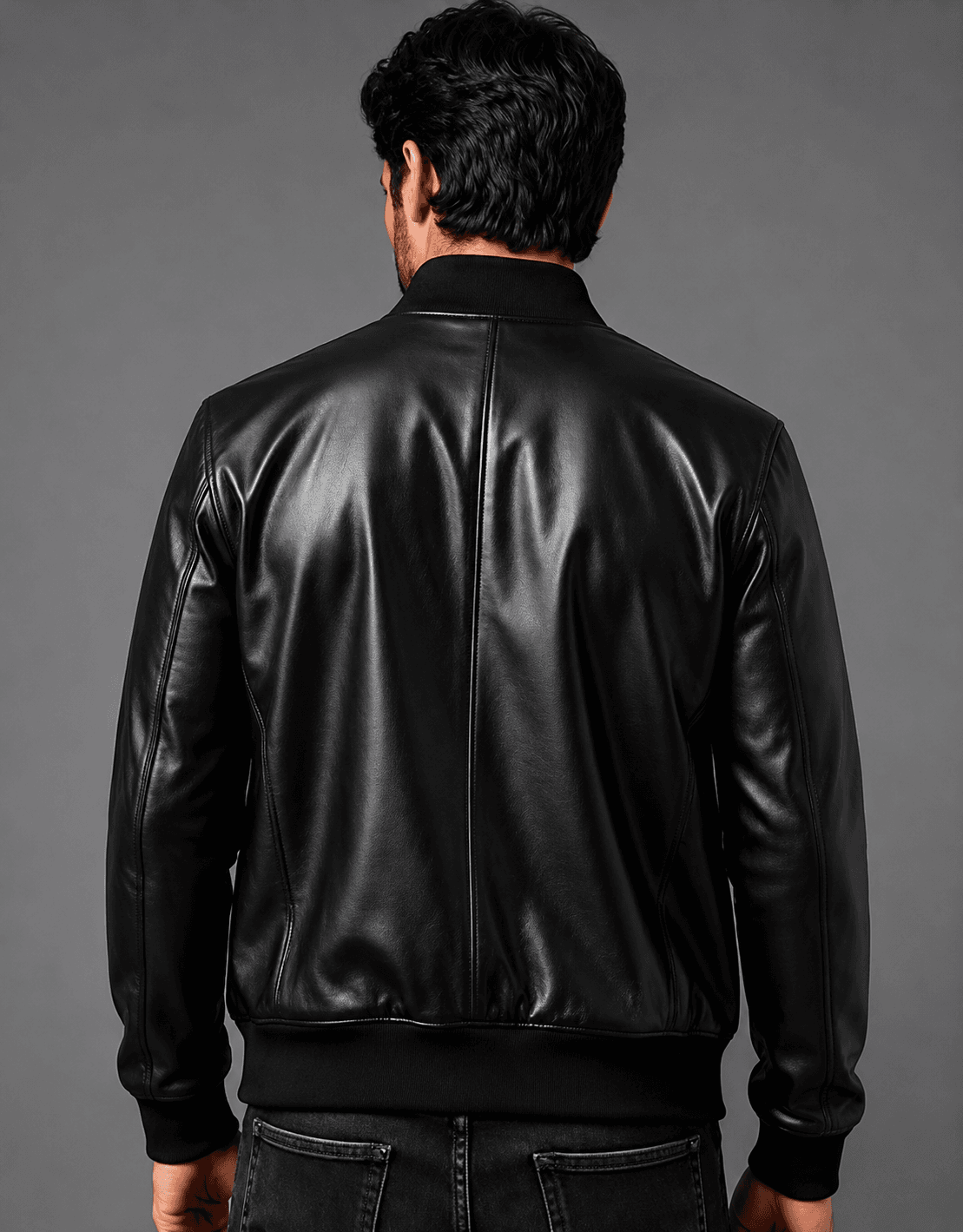 Black Leather Jumper Bomber Jacket For Men’s
