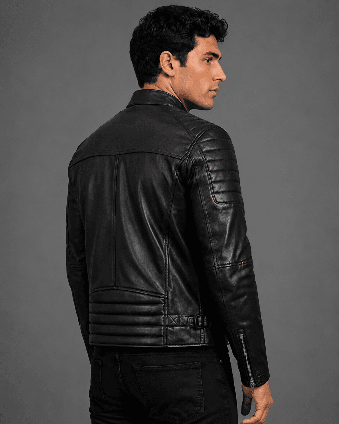 Black Slim Fit Biker Leather Jacket For Men’s