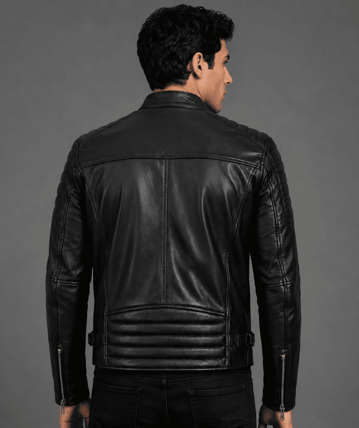 Black Slim Fit Biker Leather Jacket For Men’s
