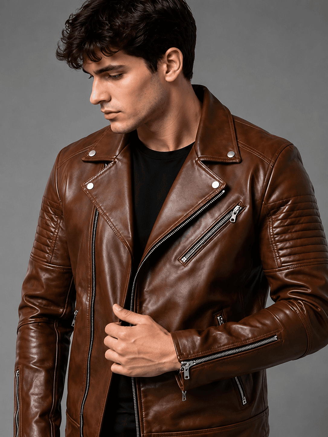 Brown Leather Biker Jacket For Men’s