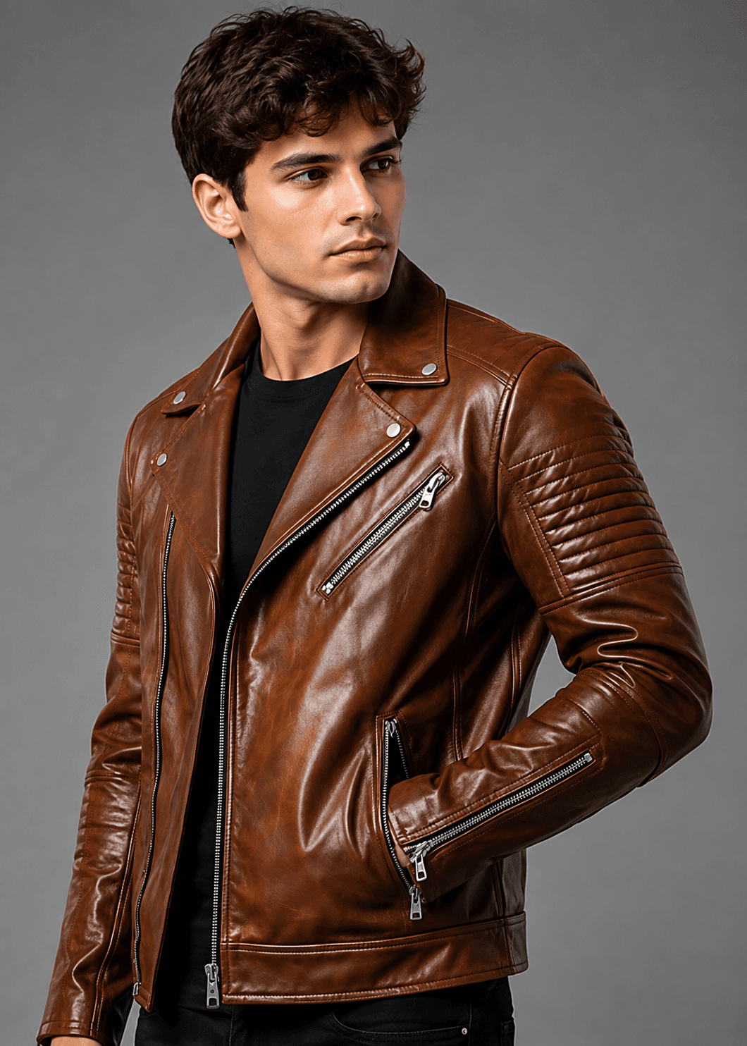 Brown Leather Biker Jacket For Men’s