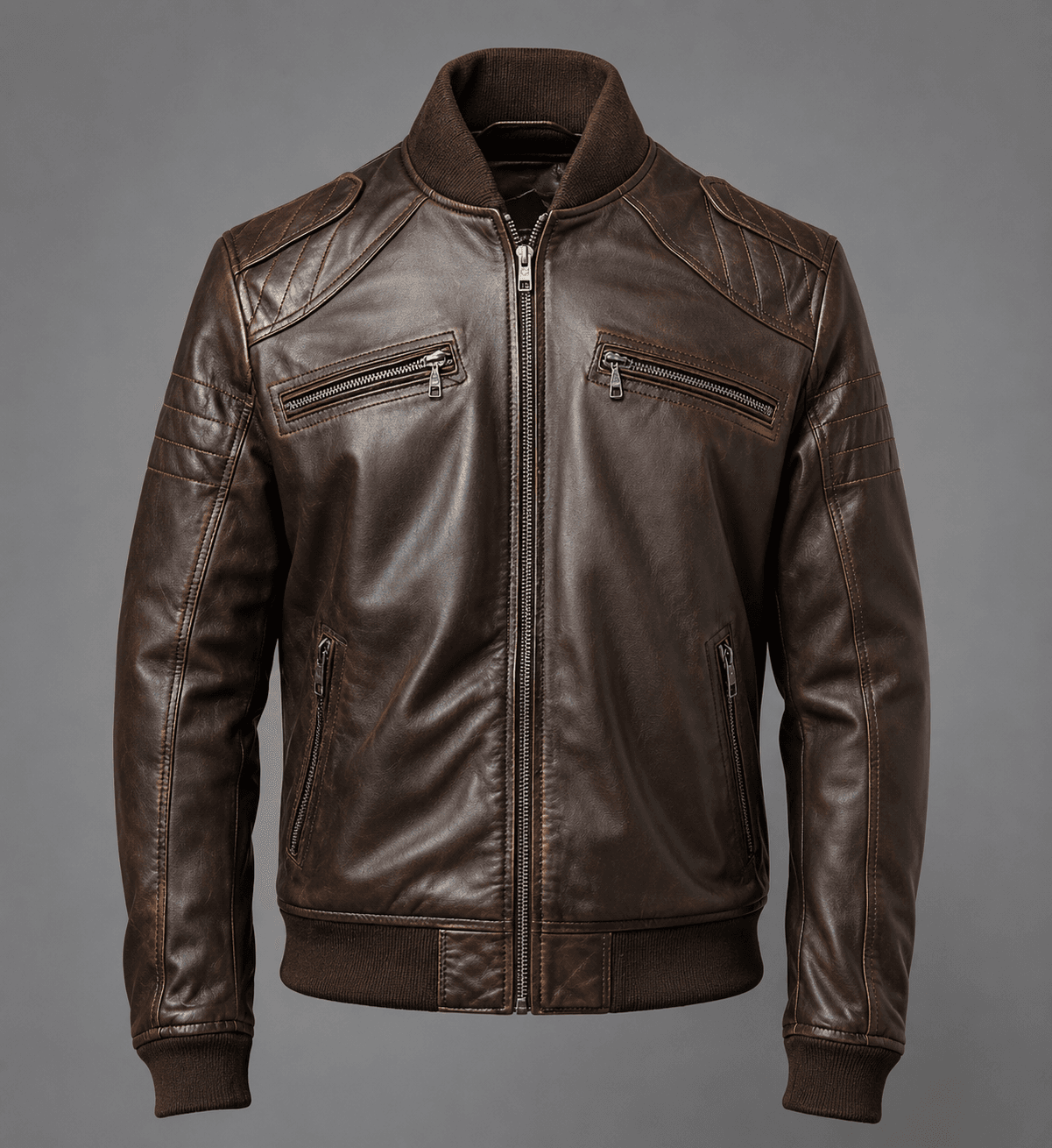 Dark Brown Leather Bomber Jacket For Men’s