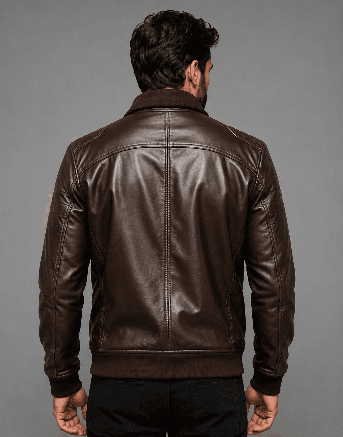 Dark Brown Leather Bomber Jacket For Men’s