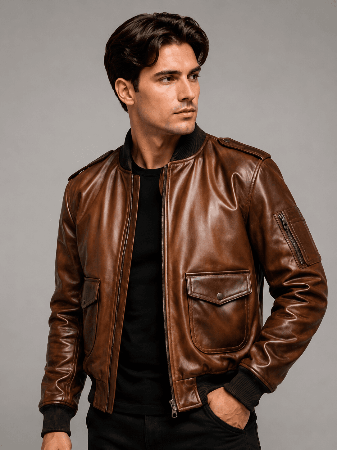 Distressed Brown Vintage Leather Bomber Jacket For Men’s