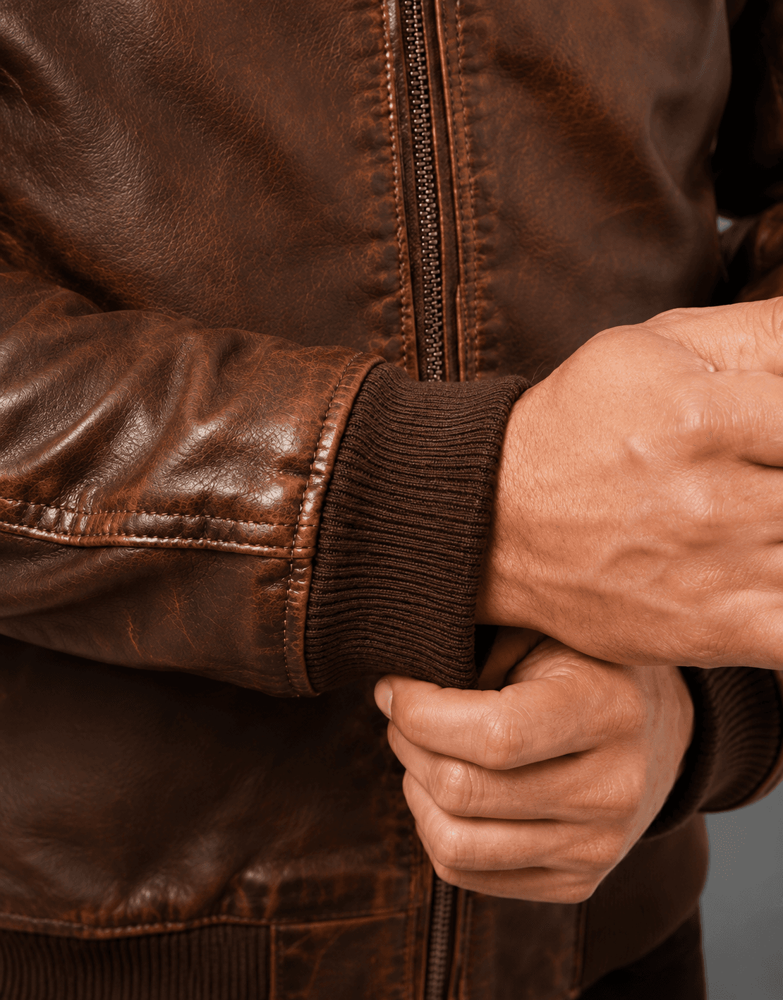 Jordan Brown Leather Bomber Jacket For Men’s