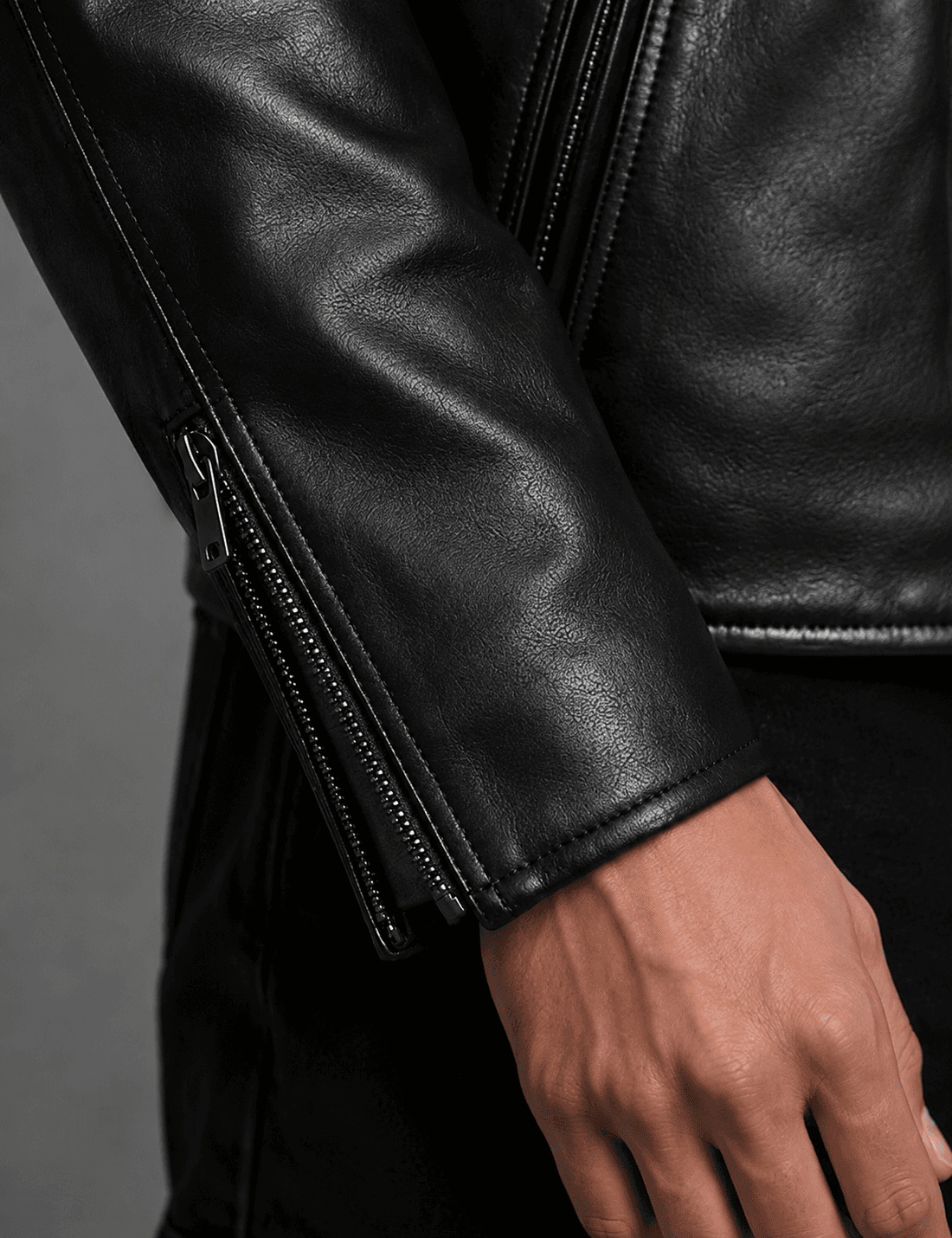 Men’s All Black Zipper Biker Leather Jacket