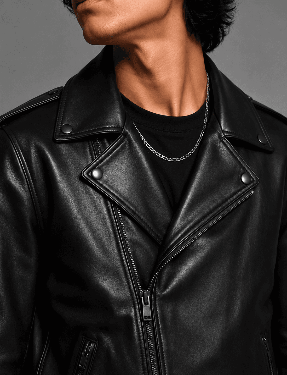 Men’s All Black Zipper Biker Leather Jacket