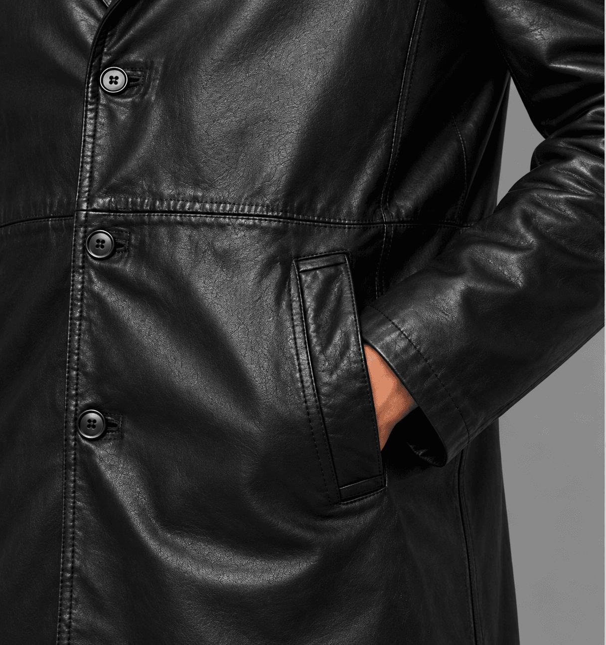 Men’s Black Asymmetrical Leather Long Coat