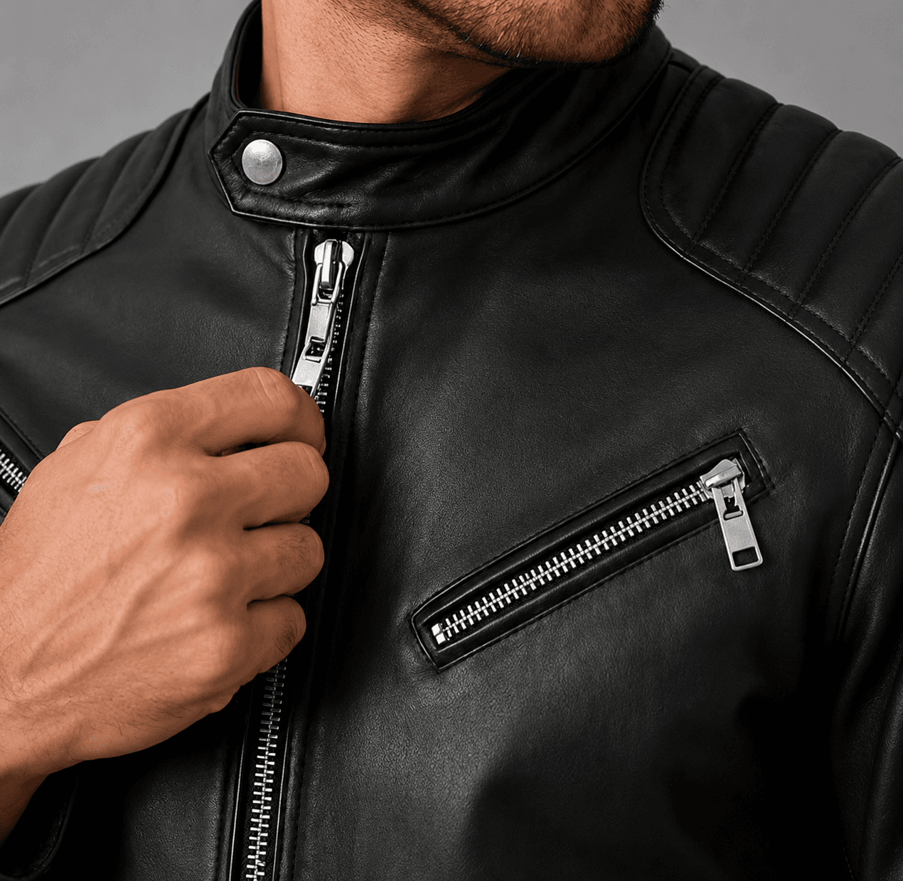 Men’s Black Café Racer Biker Leather Jacket