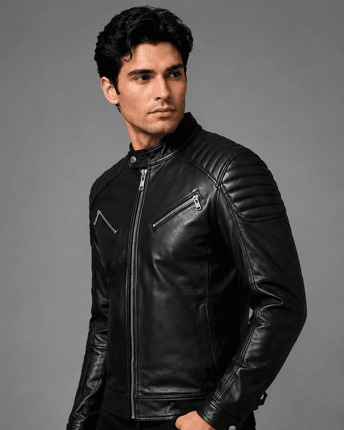 Men’s Black Café Racer Biker Leather Jacket