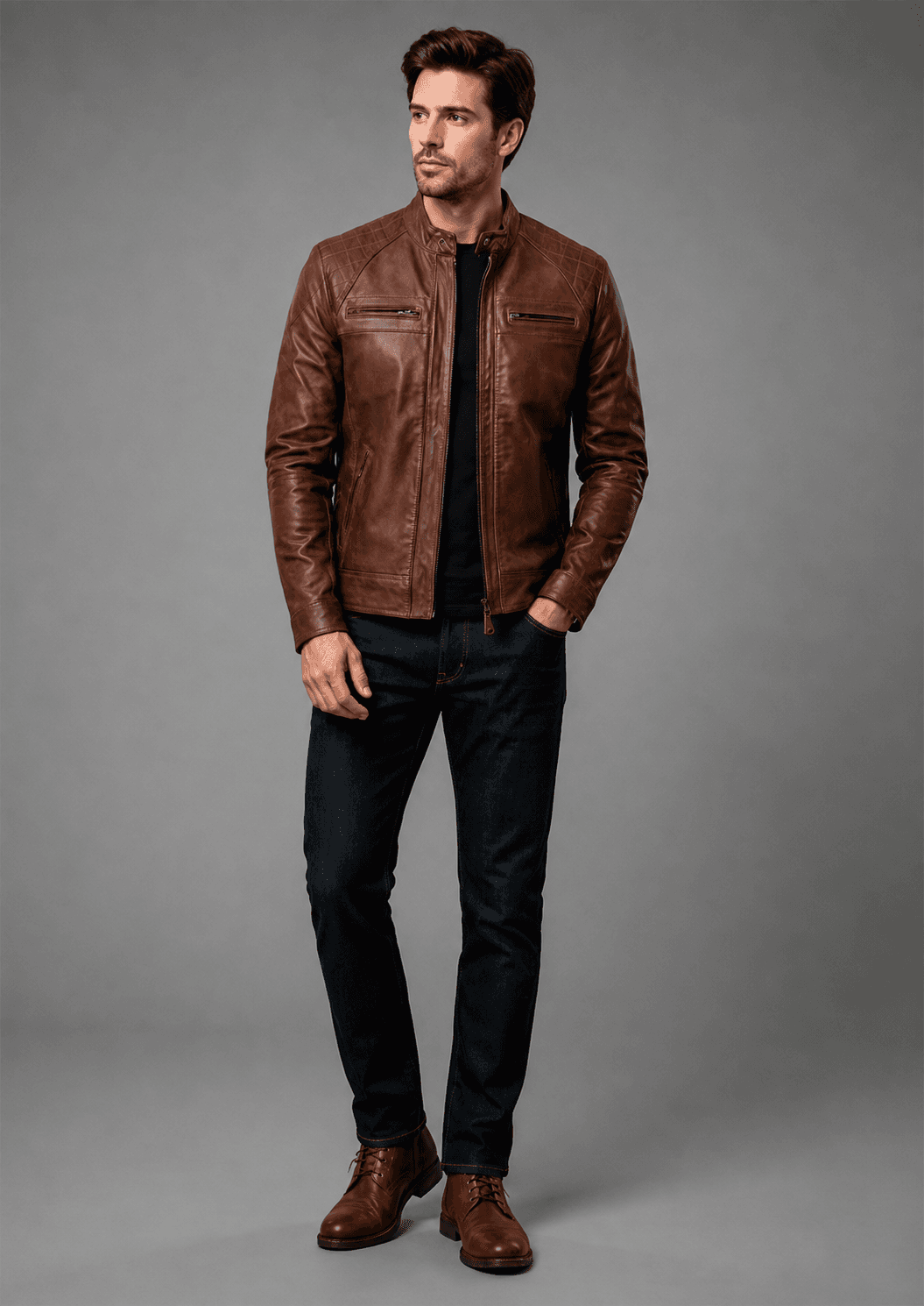 Men’s Brown Quilted Café Racer Leather Jacket