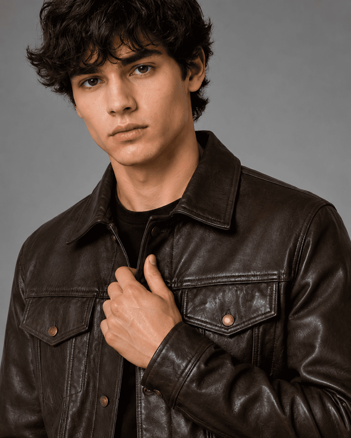 Men’s Chocolate Brown Trucker Leather Jacket – Rich Tone, Effortless Style