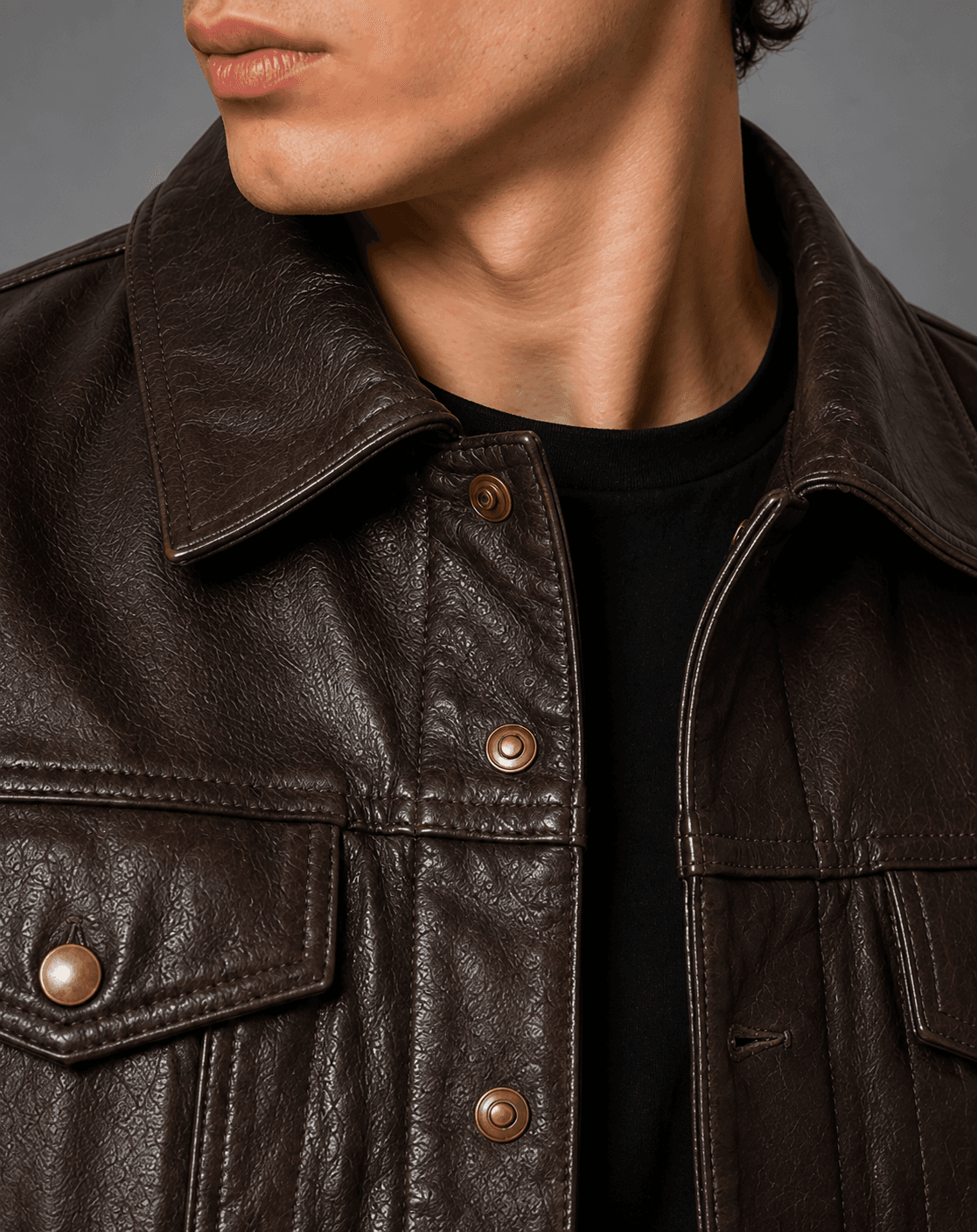 Men’s Chocolate Brown Trucker Leather Jacket – Rich Tone, Effortless Style
