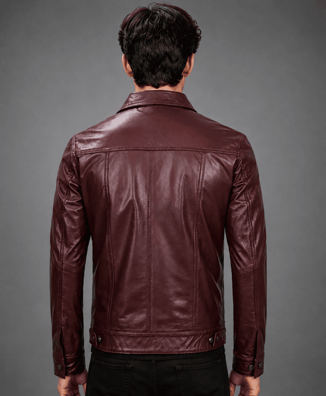 Men’s Maroon Leather Trucker Jacket – Bold Color, Classic Craft