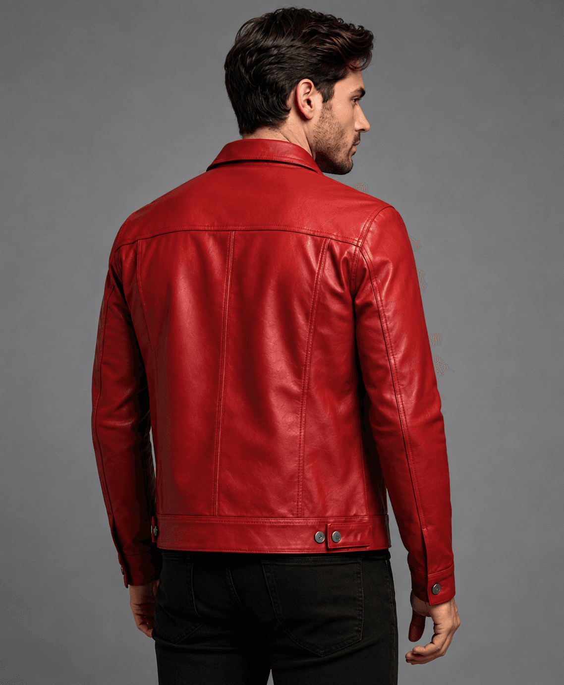 Men’s Red Trucker Leather Jacket – Bold Color, Classic Streetwear Vibe