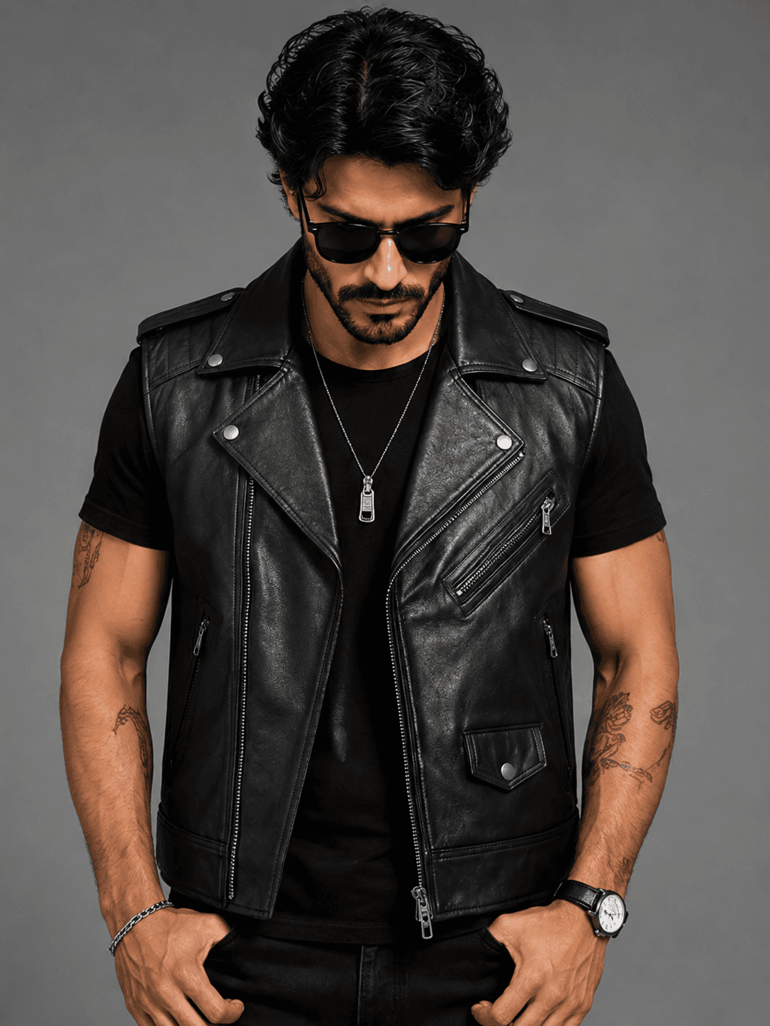 Men’s Road Sovereign Black Leather Vest