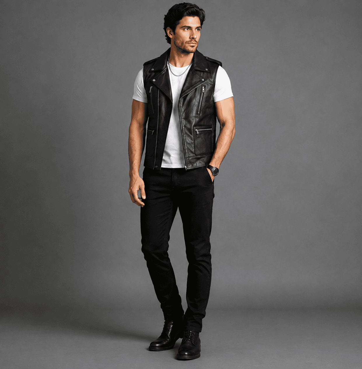 Men’s Steel Crest Leather Biker Vest