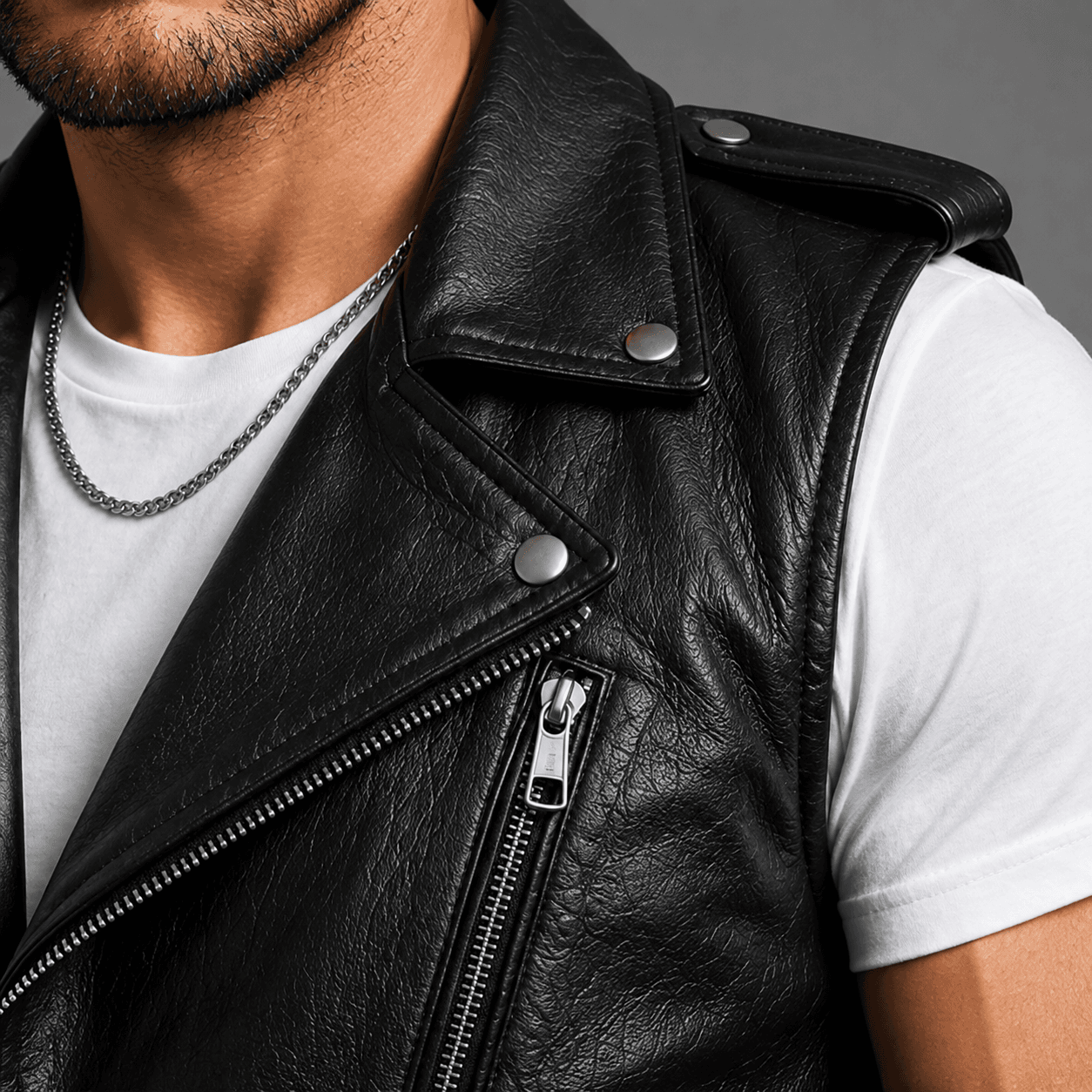 Men’s Steel Crest Leather Biker Vest