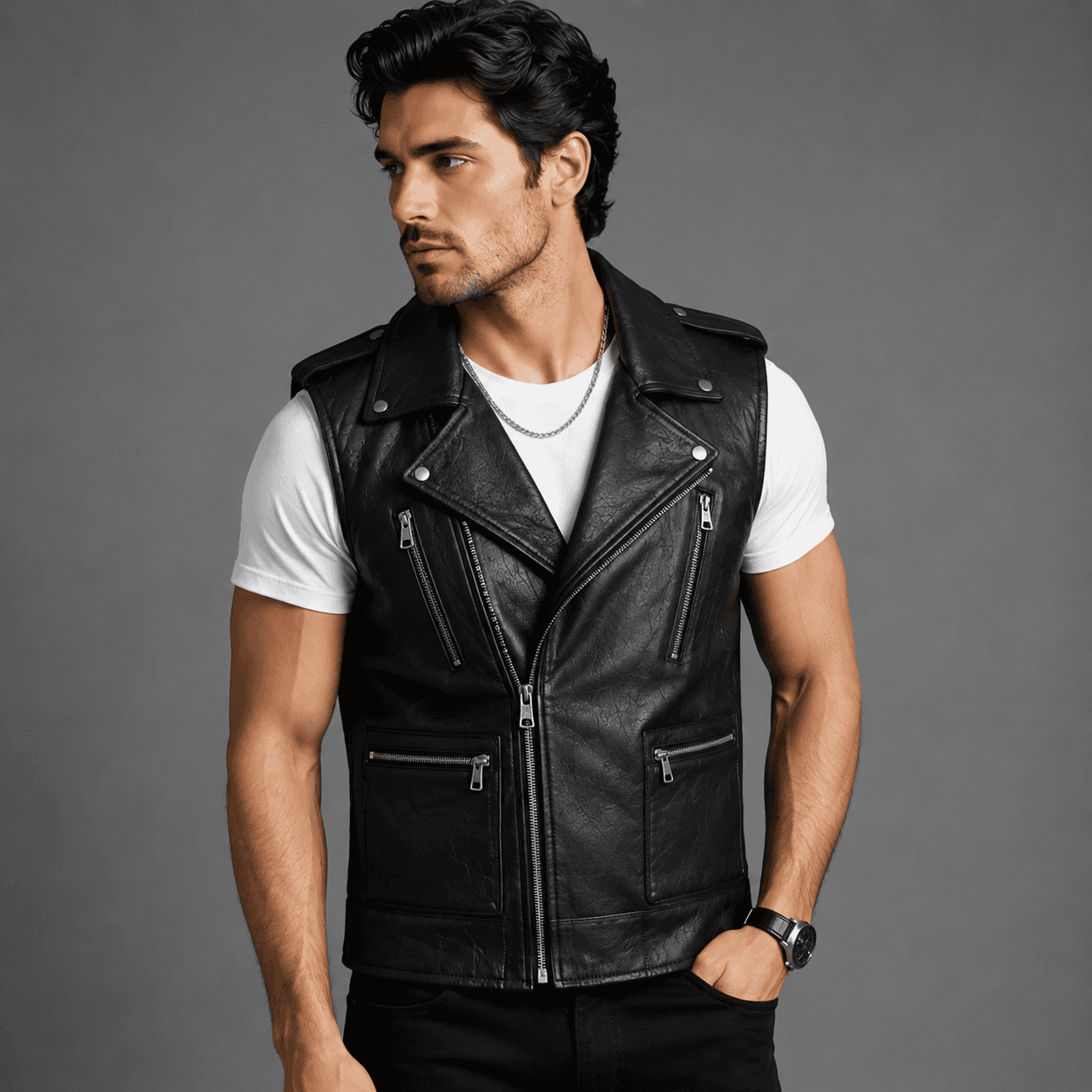 Men’s Steel Crest Leather Biker Vest