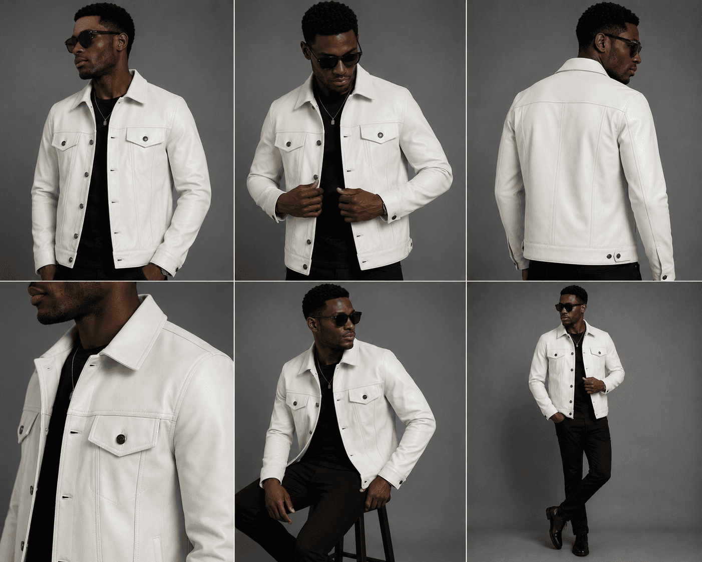 Men’s White Real Leather Trucker Jacket – Sleek, Modern & Distinctive