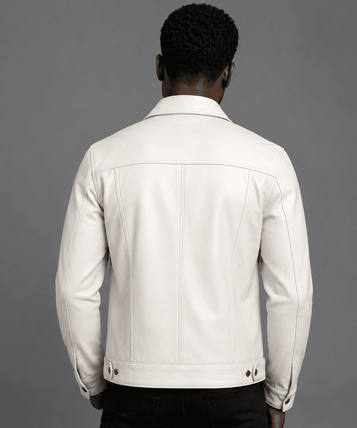 Men’s White Real Leather Trucker Jacket – Sleek, Modern & Distinctive