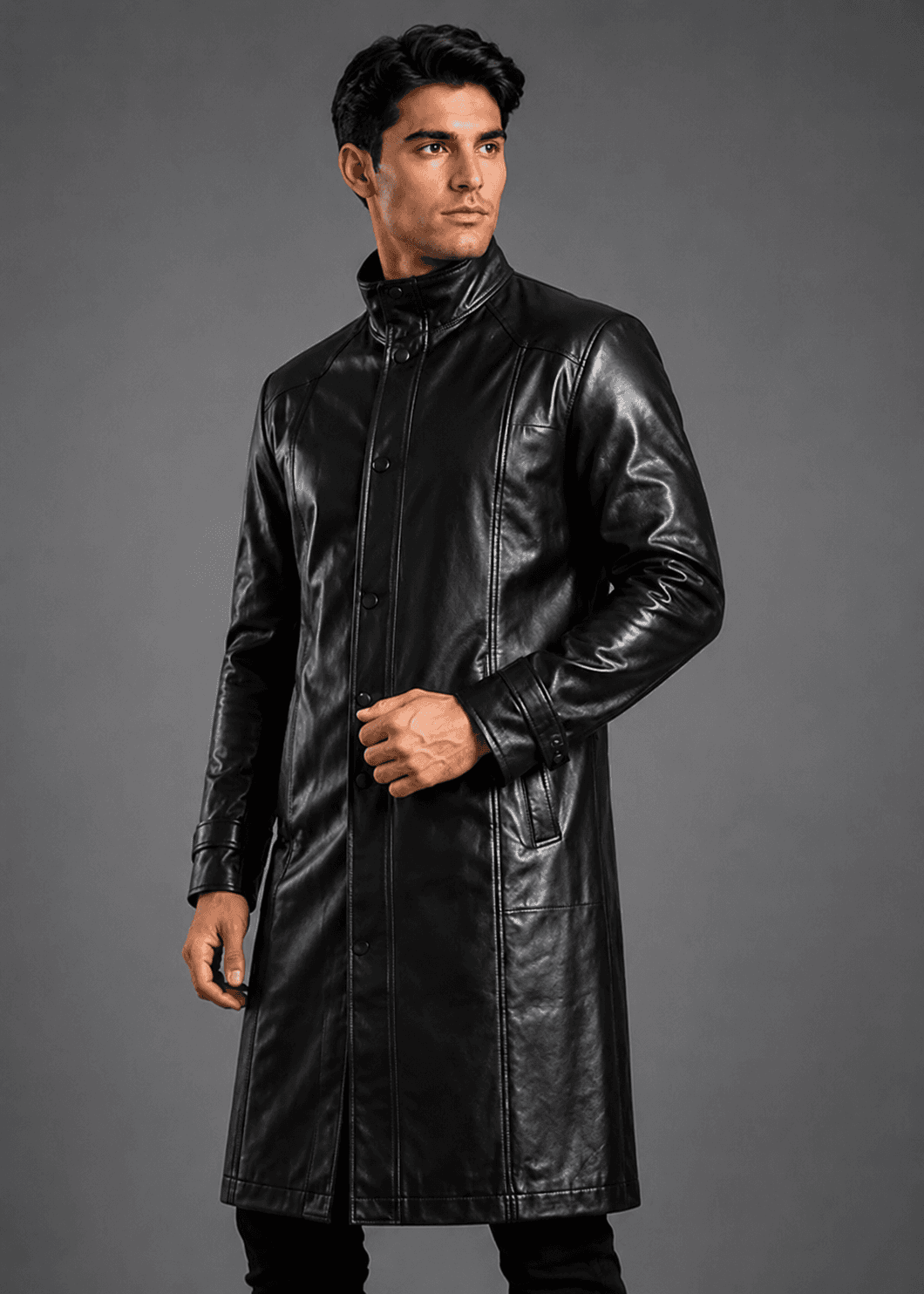 Premium Black Leather Trench Coat For Men’s