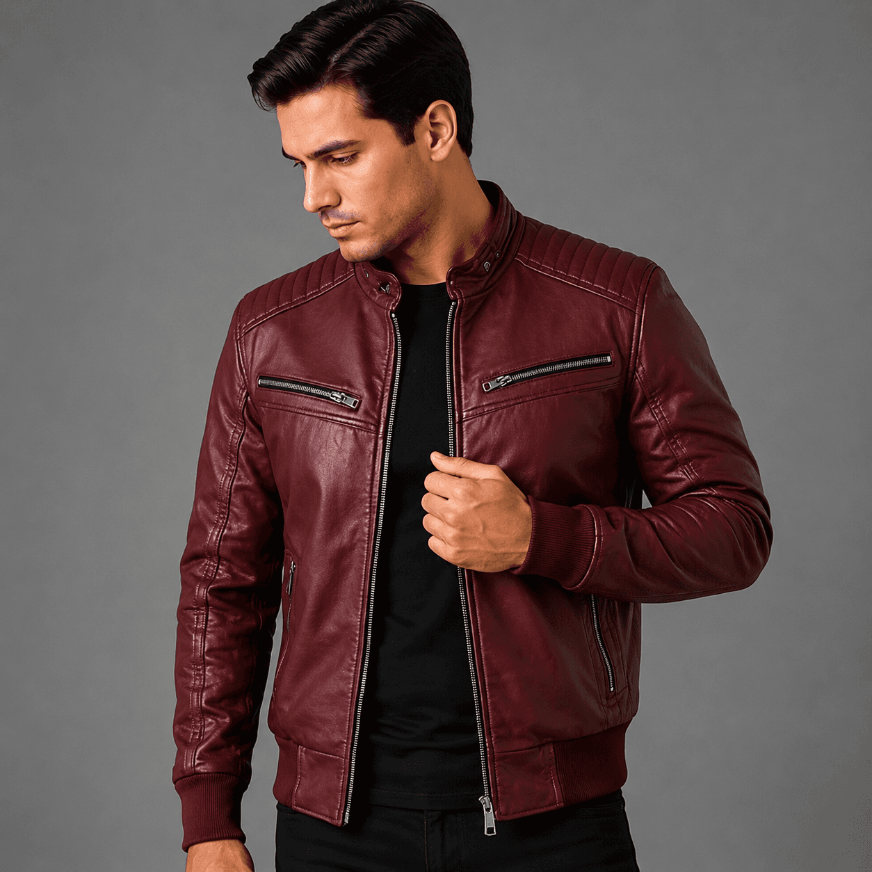 Red Leather Bomber Jacket For Men’s