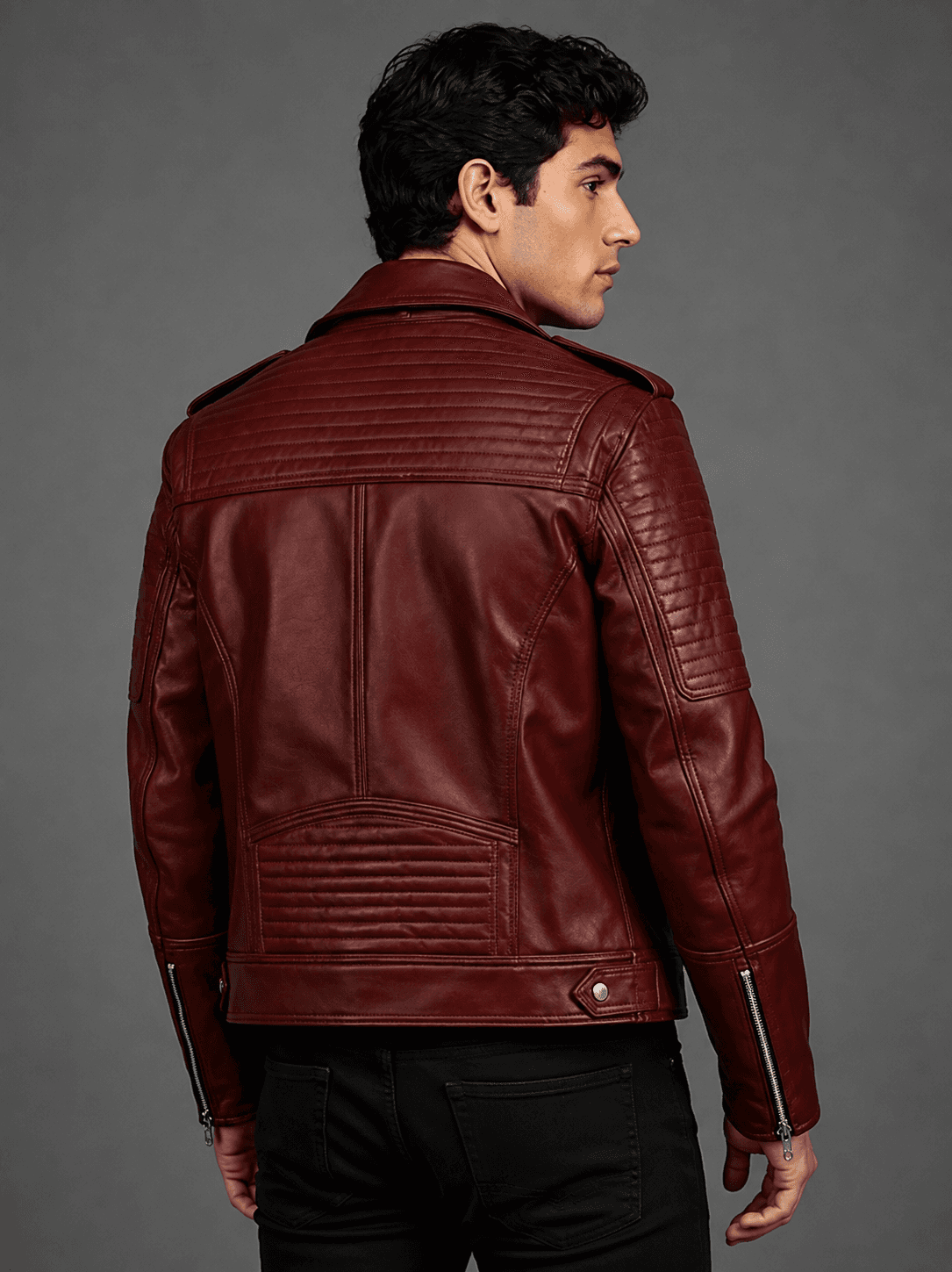 Runway Red Leather Biker Jacket For Men’s