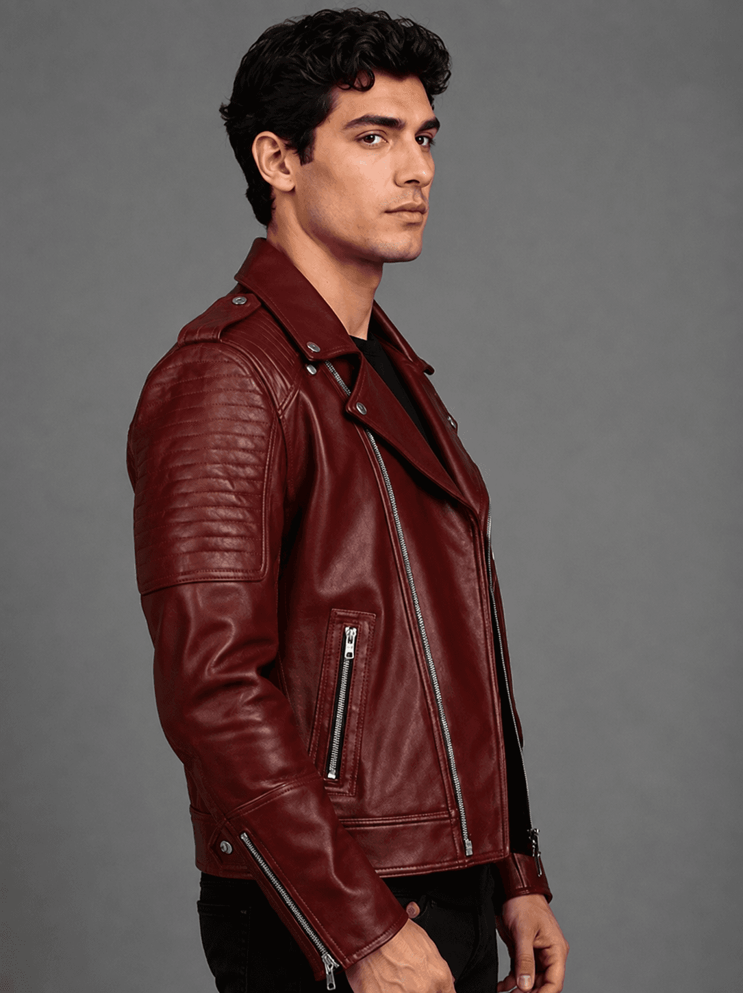 Runway Red Leather Biker Jacket For Men’s