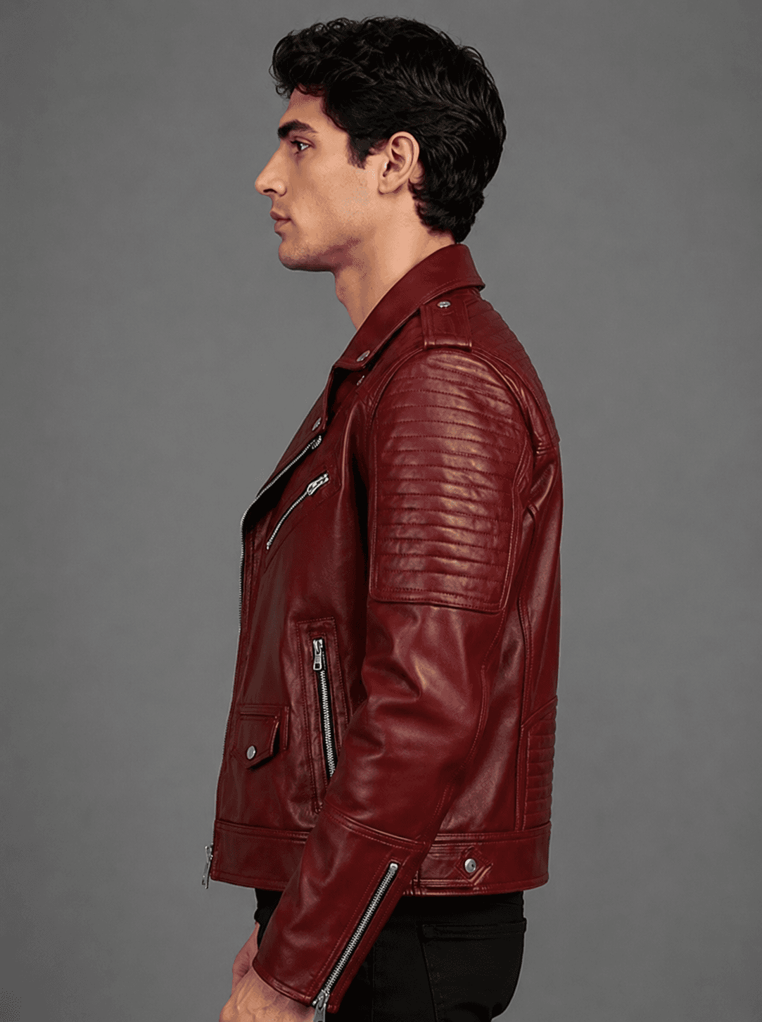 Runway Red Leather Biker Jacket For Men’s