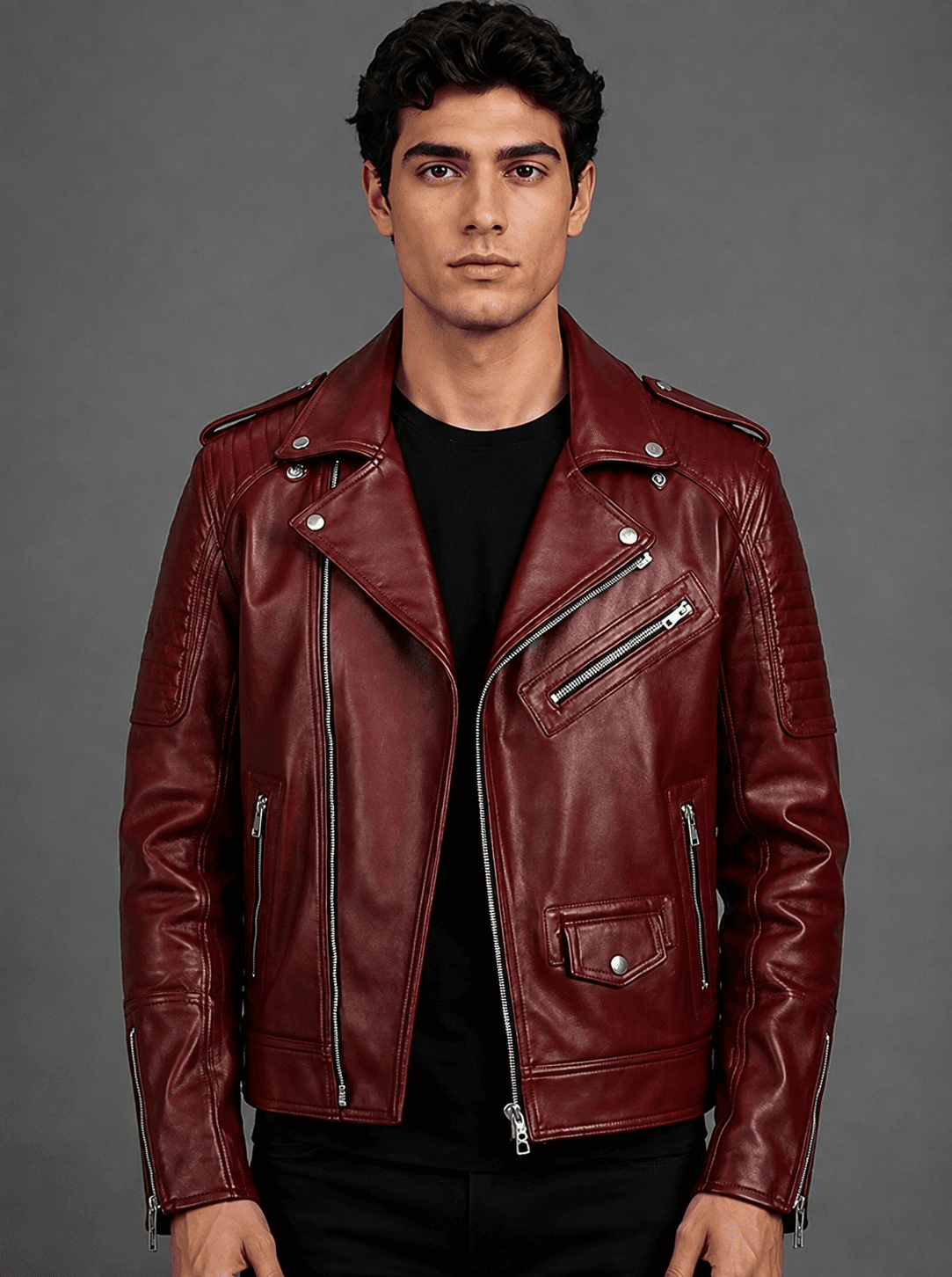 Runway Red Leather Biker Jacket For Men’s