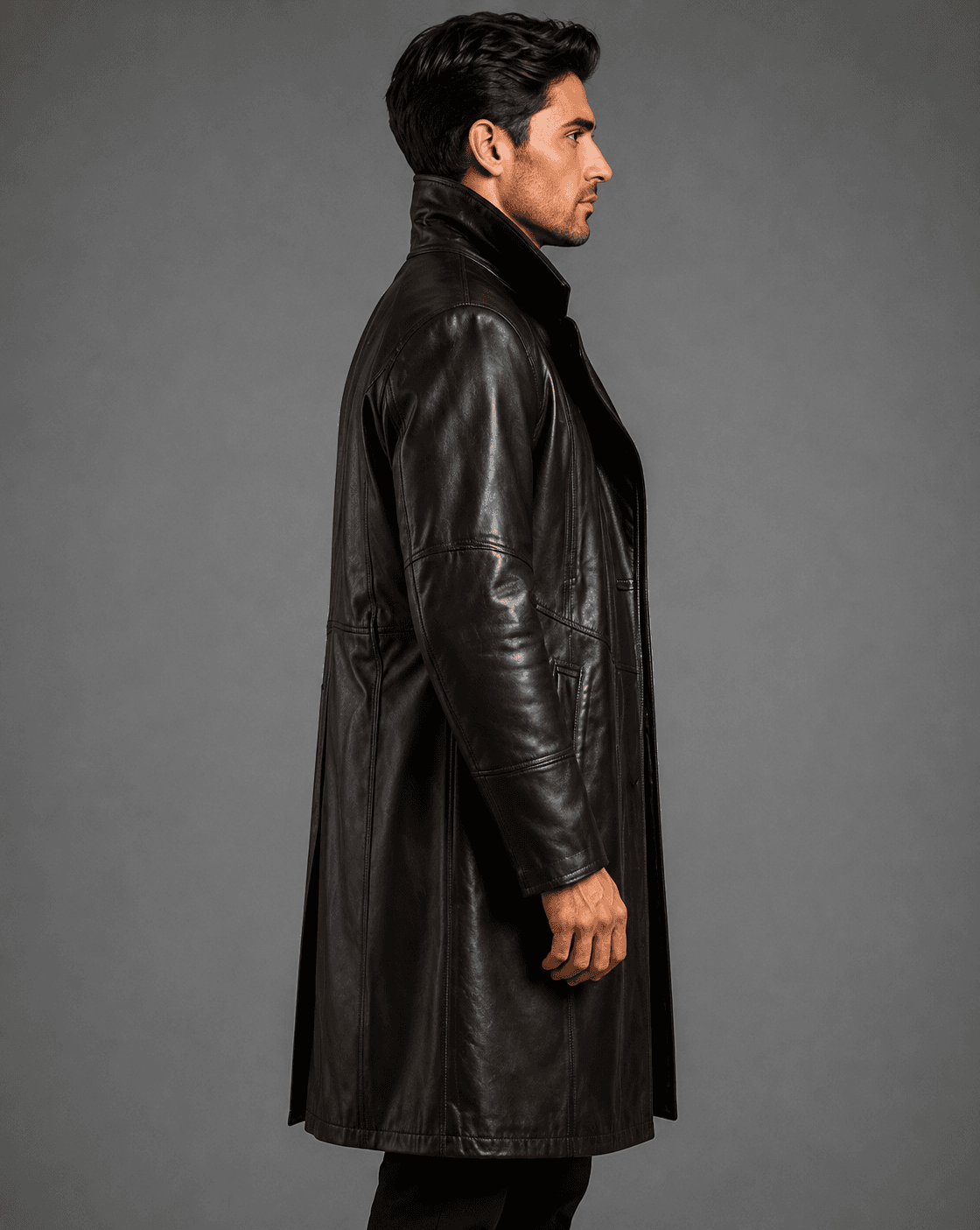 Stylish Dark Brown Leather Long Coat For Men’s