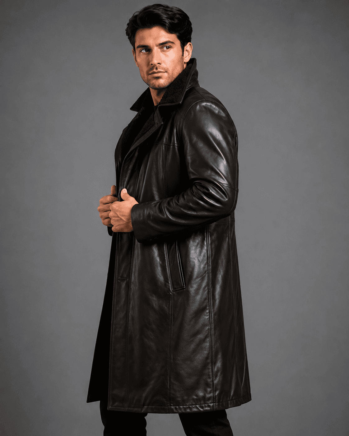 Stylish Dark Brown Leather Long Coat For Men’s