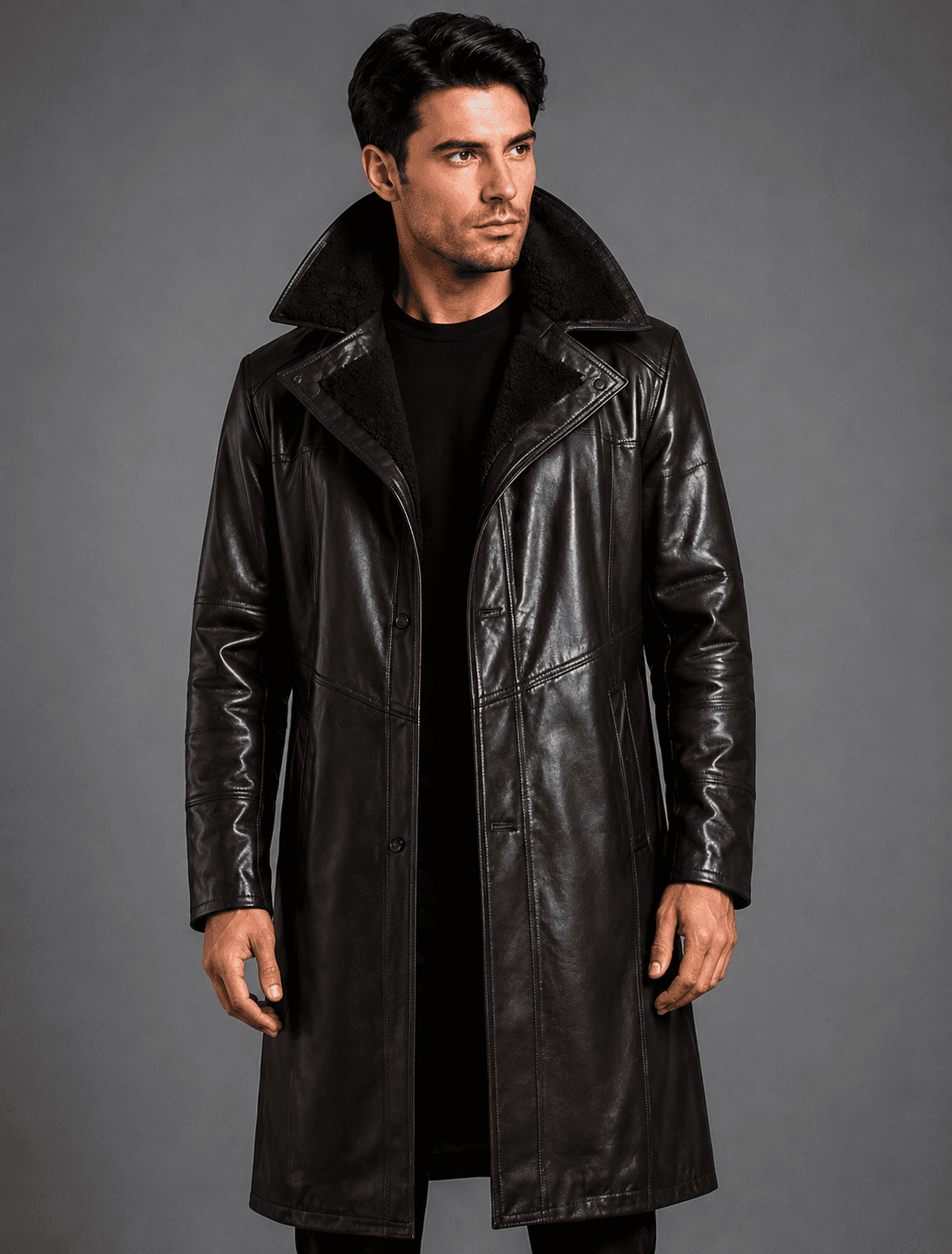 Stylish Dark Brown Leather Long Coat For Men’s