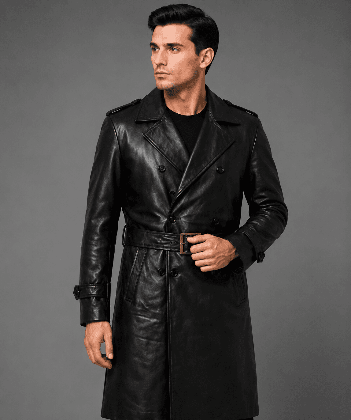 Stylish Long Black Leather Coat For Men’s