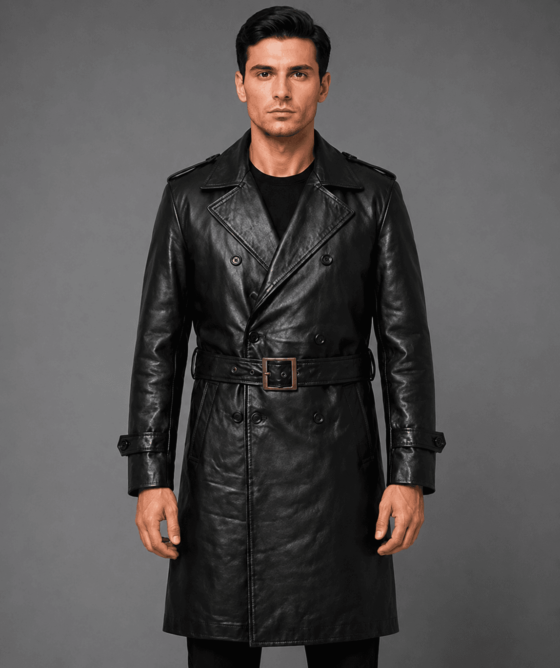 Stylish Long Black Leather Coat For Men’s