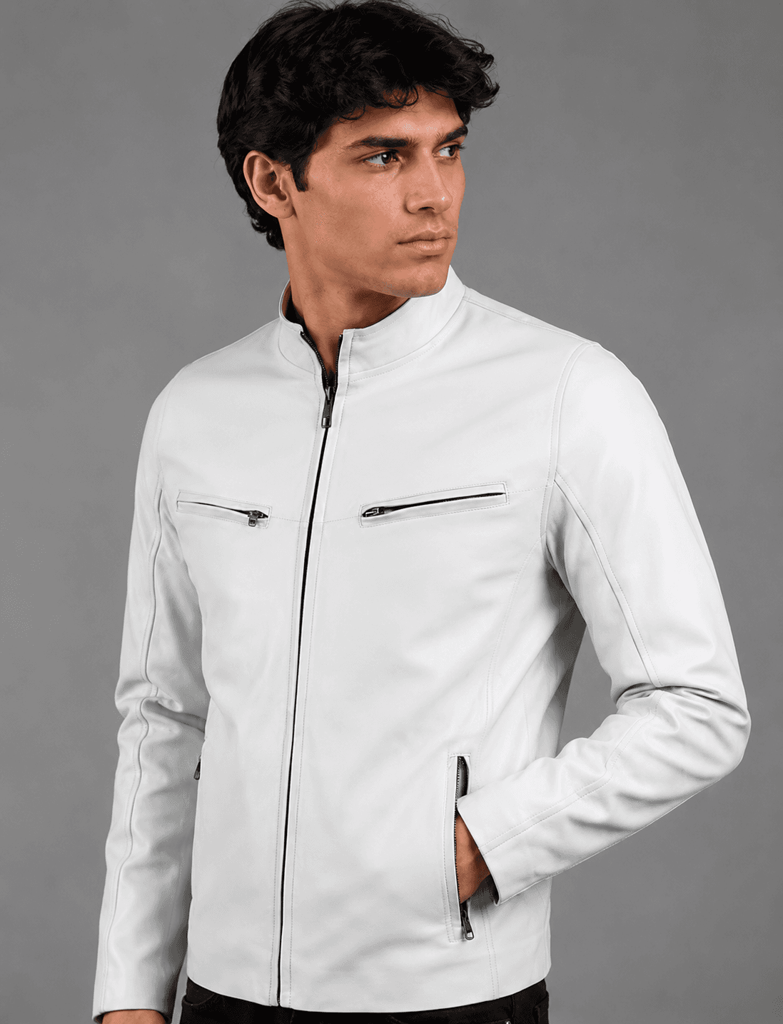 White Slim Fit Leather Jacket For Men’s